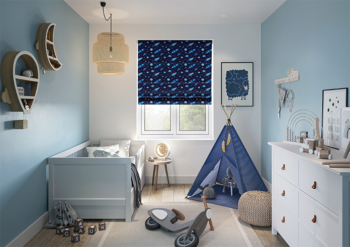 Rocket Adventure, Cosmic Blue - Motorised Roman Blind - Image 8